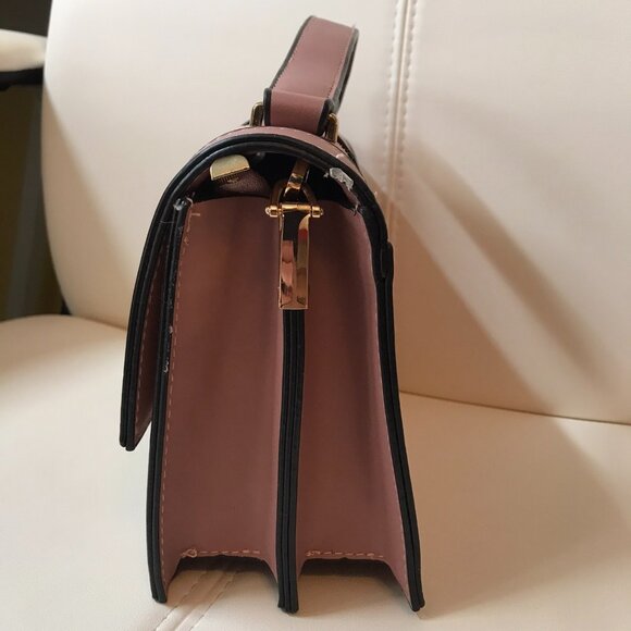 Pink Faux Suede and Faux Leather Crossbody Bag Purse Satchel with Top Handle - Picture 4 of 9